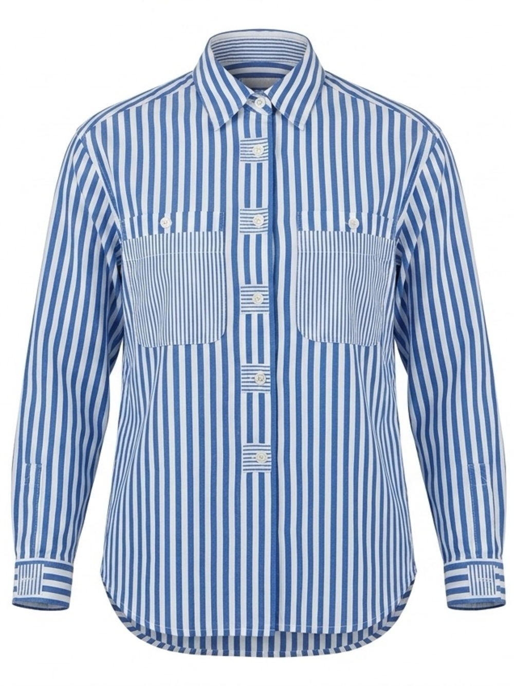 Lizsport Blue and White Vertical Stripe Button-Up Shirt - Size Medium